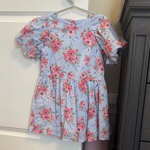 Janie and Jack Light Blue Dress with Pink Floral Print